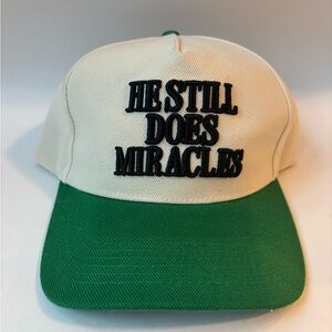 Green and White Cap with Embroidered Text